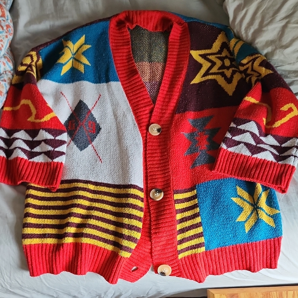 Colorful Geometric Knit Cardigan